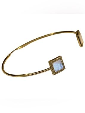 Gold Over Sterling Silver Mother of Pearl & CZ Open Cuff Bangle